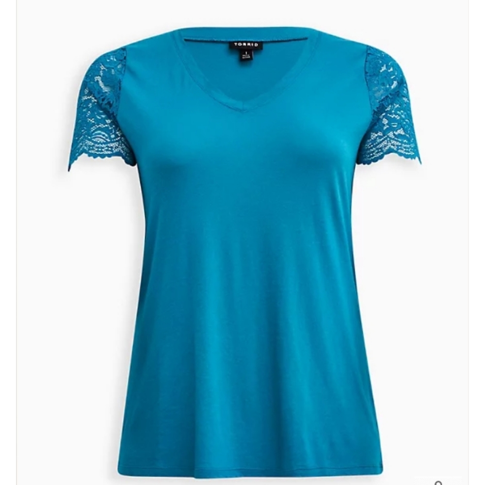 Torrid Teal Lace Sleeve Tee Shirt